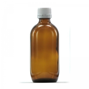 200ml Amber Glass Round Bottle With 24mm White PP Wadded TT Screw Cap (Pk 10)